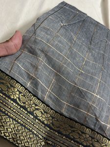 Elegant Grey Saree with Gold Stripes