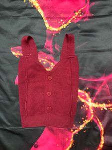 Burgundy Heart Button Tank Top