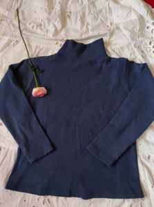 Blue Mock Neck Long Sleeve Top