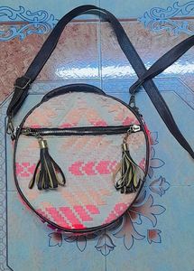 Round Boho Shoulder Bag with Tassels