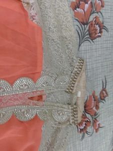 coral and baiege kurta set with under shirt