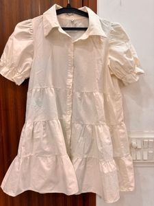 Cream Tiered Button-Down Dress