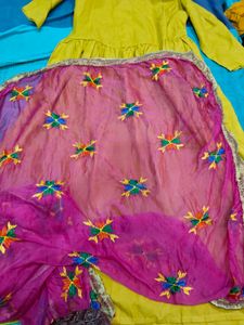 Yellow Kurta with Pink Dupatta