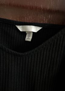 Black Ribbed Puff Sleeve Top