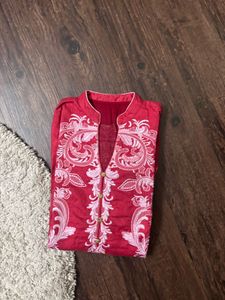 Red Embroidered Kurta