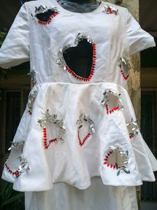 Unique White Cut out hearts Embellished Dress