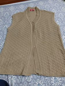 Womens Beige Knit Sleeveless Cardigan