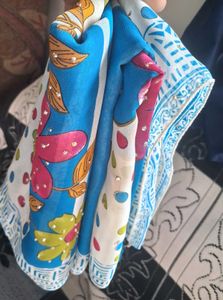 Blue Striped Saree with Floral Print