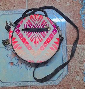 Round Boho Shoulder Bag with Tassels