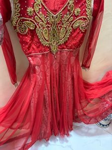 handwork Red Ethnic Gown with Embellishments