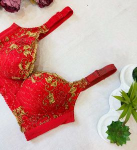 Red Embroidered Bra