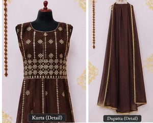 Elegant Brown Kurta Set with Gold Embellishments