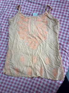 Embroidered Beige Spaghetti Strap Kurta