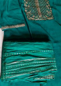 Libas Teal Kurta Set with Gold Embroidery