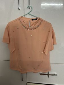 Peach Pearl Embellished Top