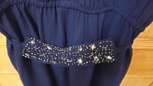 Navy Jumpsuit with Beaded Collar