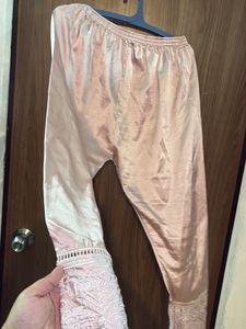 Elegant Pink Kurta with Golden Embroidery