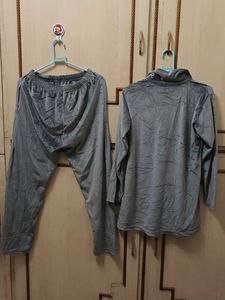 Elegant Grey Embroidered Loungewear Set