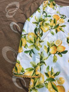 Lemon Bloom Printed Straight Kurti with Lace Detai