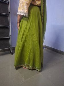 💚 Green Net Lehenga Skirt with Full Size Dupatta