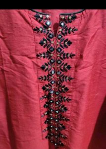 Red Embroidered Kurta