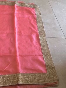 Elegant Pink Saree with Gold Border
