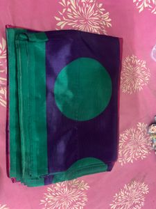Purple & Green Polka Dot Saree without blouse