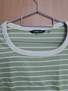 Green Striped Crop Top
