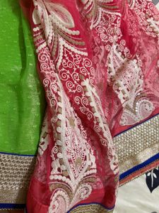 Vibrant Green Saree with Embellished Border