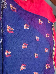 Unused Red Embroidered Saree With Attached Blouse