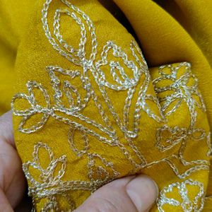 Mustard Yellow Silver Zari Neck Embroidered Party