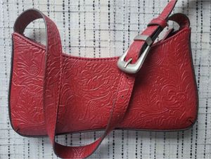 Mango Floral Textured Red Shoulder Bag