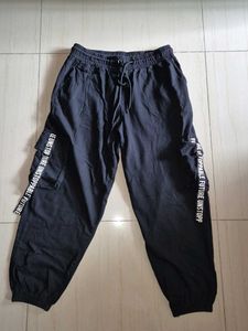 Black Cargo Pants with Slogan Print