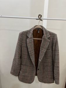 BROWN PLAID SINGLE BREASTED BLAZER