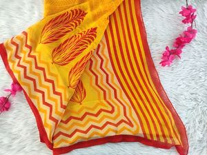 Red And Yellow Printed Chiffon Fancy Saree