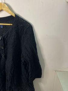 Black Lace Button-Up Cardigan