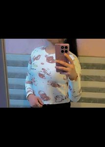 Cute Cartoon Print Long Sleeve  crop Top bust 30