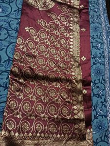 Maroon Silk Saree with Gold Border