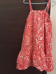 Coral Leaf Print Tiered Midi Dress