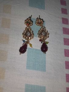 Elegant Drop Earrings with Red Beads
