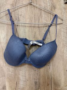 Blue Textured Push-up Bra
