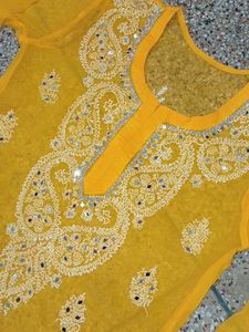 lukhnawi Yellow Embroidered Kurta