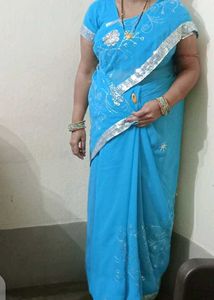 Ethnic blue saree💙with stiched blouse