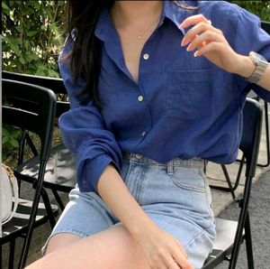 New with tag Korean Blue Oversized Linen Shirt