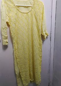 Yellow Chickenkari Work Kurti