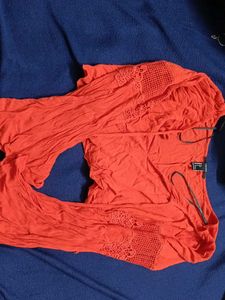 Coral Crochet Sleeve Top