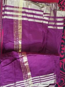 38.Purple Saree with Gold Stripes