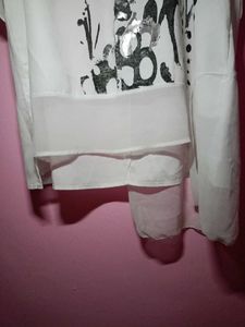 White Graphic Print Top