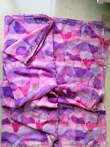 Unused Purple &amp; Pink Chffon Saree
