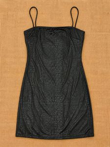 SHEIN Black Faux Leather Finish Polyester Croc-Tex